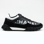 CHANEL CC GREY BLACK & WHITE NYLON CALFSKIN SNEAKER