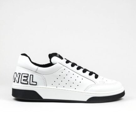 CHANEL CC CALFSKIN LOGO BLACK WHITE SNEAKER
