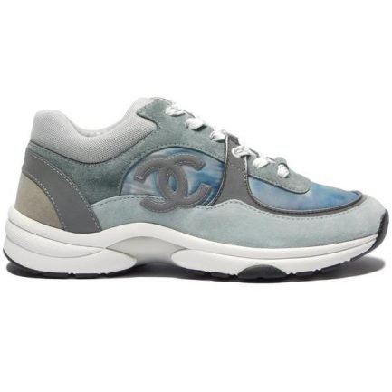 Chanel Suede CC Logo Reflective Trainers (Grey/Blue Tie-Dye)