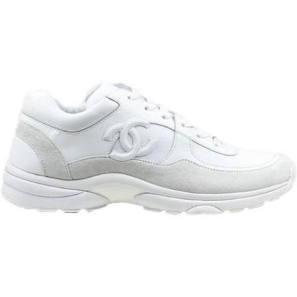 Chanel Suede CC Logo Trainers (Triple White)