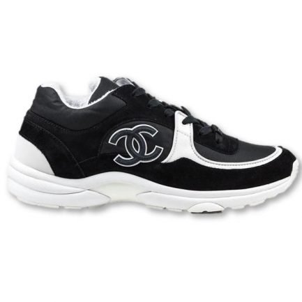 Chanel Nylon & Suede CC Logo Reflective Trainers (Black/White)