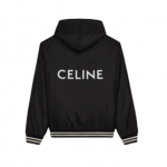 VARSITY-STYLE CELINE JACKET IN LIGHT NYLON WITH HOOD BLACK