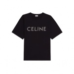 CELINE LOOSE T-SHIRT IN COTTON JERSEY WITH STUDS BLACK