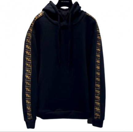 FENDI HOODIE BLACK WITH FF LOGO STRIPE
