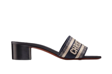 DWAY HEELED SLIDE Deep Blue Embroidered Cotton