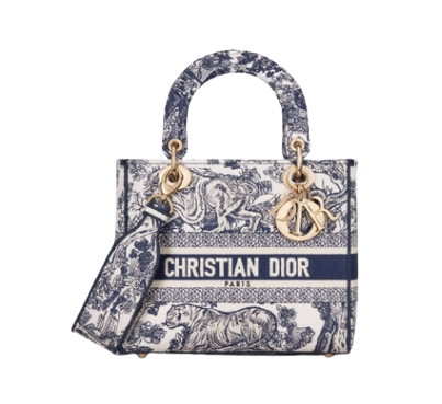 MEDIUM LADY D-LITE BAG Blue Toile de Jouy Embroidery