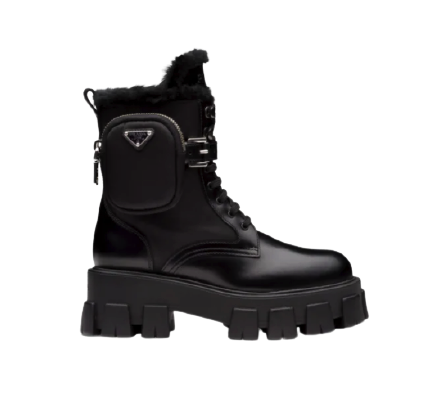 PRADA Monolith leather and nylon biker boots
