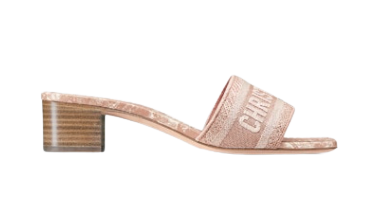 DWAY HEELED SLIDE Rose Des Vents Toile de Jouy Embroidered Cotton