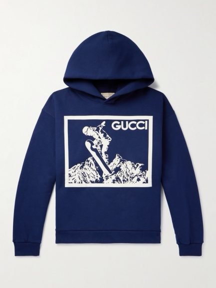 Gucci - Logo-Print Cotton-Jersey Hoodie - Men - Blue -