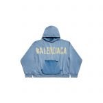 MEN'S TAPE TYPE RIPPED POCKET HOODIE LARGE FIT IN FADED BLUE
