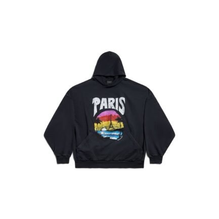 PARIS TROPICAL ROUND HOODIE OVERSIZED IN BLACK/WHITE